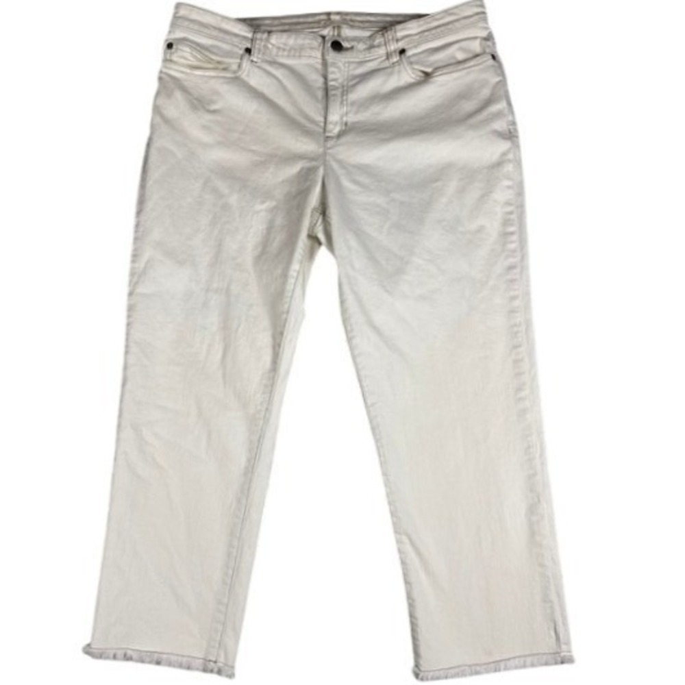 Eileen Fisher Jeans Womens 14 Off White Straight Leg Raw Hem Organic Cotton